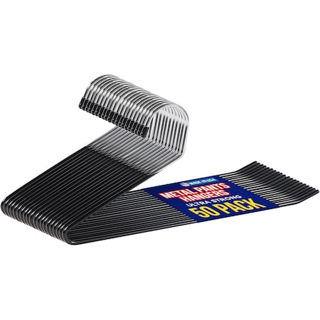 Lifemaster Metal Pants Hanger Set, Non-Slip, Space-Saving, Rubber-Coated, Black, 50PK LMHNMT55