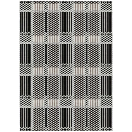 Homeroots 5' X 8' Black Gray And Brown Plaid Washable Indoor Outdoor Area Rug 597542