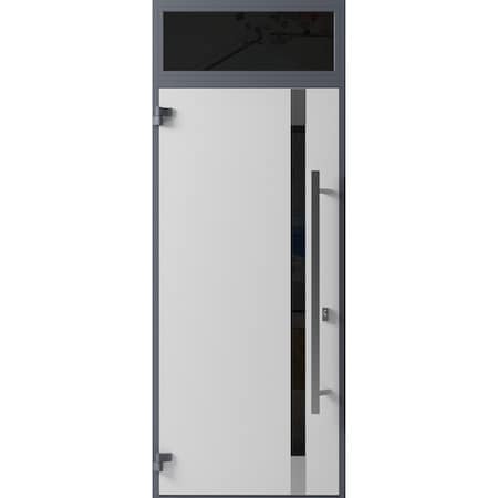 Vdomdoors Front Exterior Prehung Steel Door Ronex1011 Grey Transom Window Sidelite Stainless Inserts Entry RONEX1011EXD-GRE-W36 X H80+16-RH-I