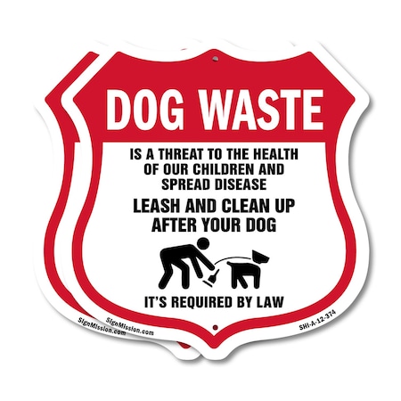 Signmission Dog Poop Shield Sign Dog Waste Is A Thre, 12 inch X 12 inch, Aluminum Metal Sign, 2PK SHI-A-2PACK-12-374