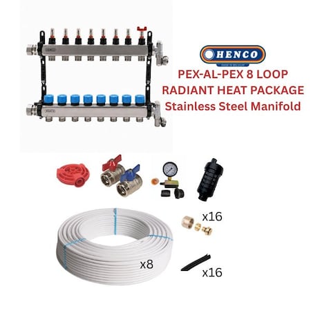 Henco Infloor radiant heating set - PEX-AL-PEX + stainless steel manifold - 2000-2280 sqft 806380