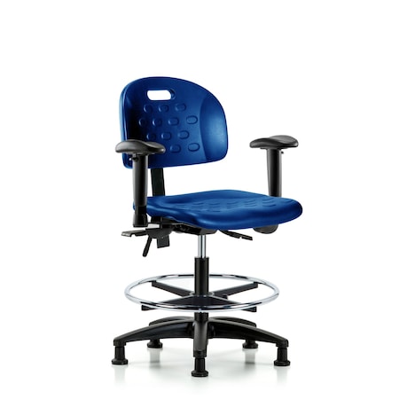 Blue Ridge Ergonomics Poly Chair, Med Bench, Arms, Foot Ring, Glides, Blue BR-HPMBCH-RG-T0-A1-CF-RG-BLU