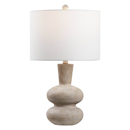 Jonathan Y Matheo 24 in. Modern Minimalist Sculptural Oak-Grain Resin LED Table Lamp, Antique Brown JYL5708A