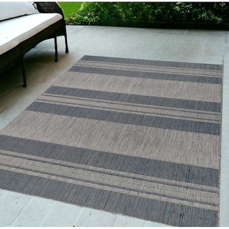 Homeroots 5' X 8' Blue and Gray Striped Stain Resistant Indoor Outdoor Area Rug 531644