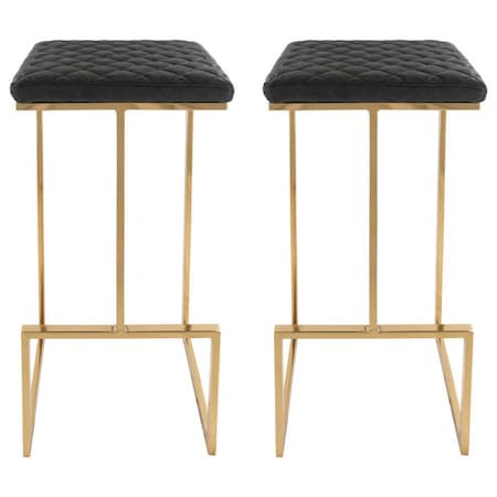 Leisuremod Quincy Leather Bar Stools with Gold Metal Frame, Charcoal Black, 2PK QSG29BL2