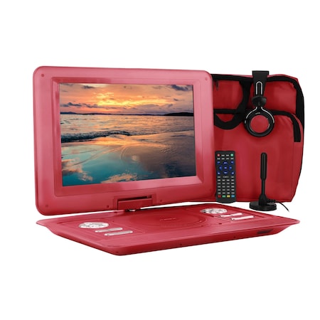 Trexonic 14.1 Inch Portable TV+DVD Player with Swivel TFT-LCD Screen and USB, SD, AV, HDMI Inputs TR-D141RED