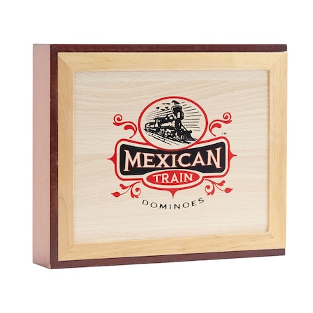 University Games Mexican Train Dominoes in Wooden Case 53303