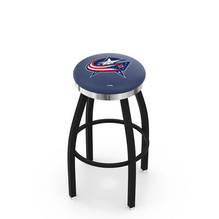 Holland Bar Stool Co 30" Blk Wrinkle Columbus Blue Jackets Swivel Bar Stool, Chrome Ring L8B2C30ColBlu