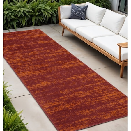 Homeroots 8' Red And Orange Abstract Indoor Outdoor Runner Rug 545543