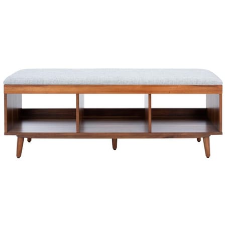 Safavieh Cricket Open Shelf Bench with Cushion, Grey Linen & Natural Acacia BCH5000B