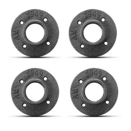 Ironwerks Designs 1-1/4" Black Malleable Iron Premium Floor Flange, 4 PK IW-FLNG-1-1/4-4