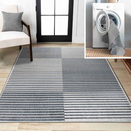 Jonathan Y Shutter Minimalist Striped Plaid Machine-Washable Dark Gray/Cream 8 ft. x 10 ft. Area Rug WSH305A-8