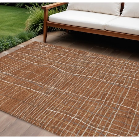 Homeroots 8' X 10' Brown Copper And Gray Striped Washable Indoor Outdoor Area Rug 597424