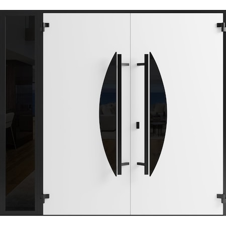 Vdomdoors Front Exterior Prehung Aluminum Double Doors Ronex1077 Teak 1 Sidelight Mirrored Clear Glass Entry RONEX1077DEXD-OAK-W72+14xH80-RH-O