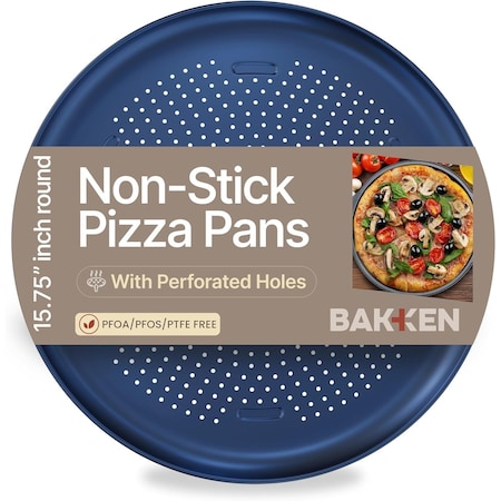 Bakkenmaster Bakken 16-Inch Nonstick Pizza Pan 1-Pack Carbon Steel Tray with Holes Dishwasher & Oven Safe Blue BKPIZAWVBLU87