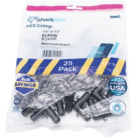 Sharkbite PEX-B 1/2'' Poly Alloy Barb Elbow, 25PK UP248A25