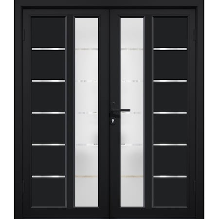 Vdomdoors Front Exterior Prehung Metal-Plastic Double Doors / MANUX 8088 Matte Black / Office Commercial and MANUX8088DEXD-BLK-LH-W72xH80