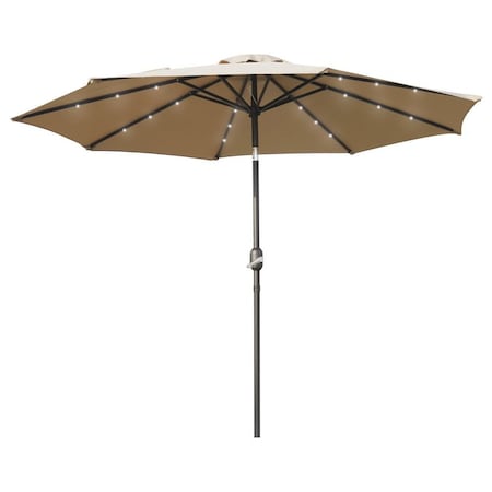 Leisuremod Sierra Modern 9 ft Steel Market Patio Umbrella with Solar Powerd LED and Tilt, Beige SUBL-9BG