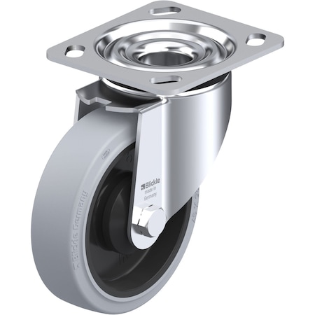 Blickle Swivel Plate Caster, Solid Rbr, 5", 550 lb., Caster Load Rating Range: Heavy-Duty LK-POEV 125KA-14-SG