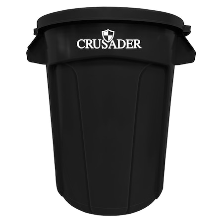 Crusader Round Heavy-duty Utility Container, 32 Gal, 22in Dia. x 27-3/10in H, PE, Black, NSF CTC-32BK