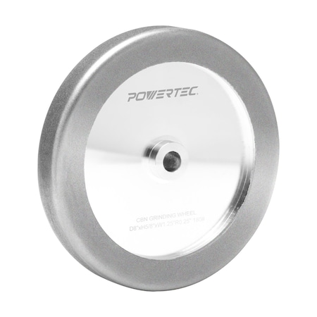 Powertec 8in CBN Wheel 180 Grit, 1-1/4in Wide, 5/8in Arbor, 4-in-1 Edge & Side Sharpening 15702