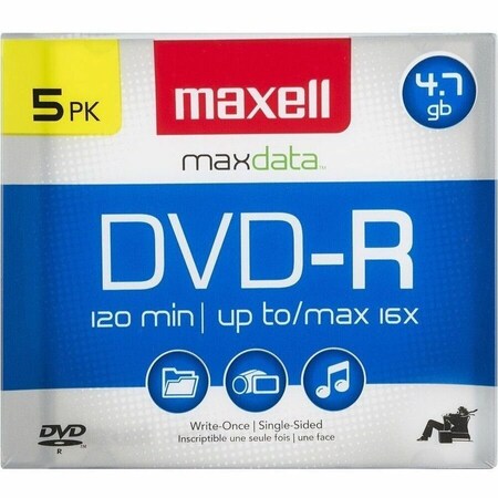 Maxell DVD-R 16X DVD-R WRITE ONCE 4.7GB UP TO 120 MIN RECORDING 5PK JEWEL CASE, 5PK 638002