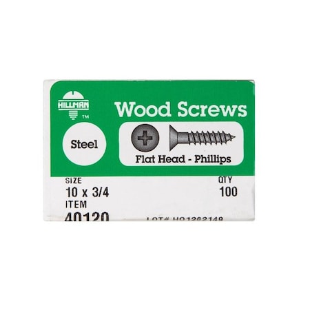 Hillman No. 10 X 3/4 in. L Phillips Zinc-Plated Coarse Wood Screws, 100PK 40120