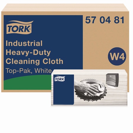 Tork Industrial Heavy-Duty Cleaning Cloth, 1-Ply, 13.97 x, 4.25, Unscented, White, 60 Cloths, 4PK 570481
