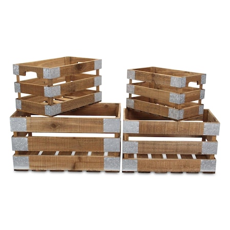 Homeroots Set of Four Natural Solid Wood And Metal Crate, 4PK 487684