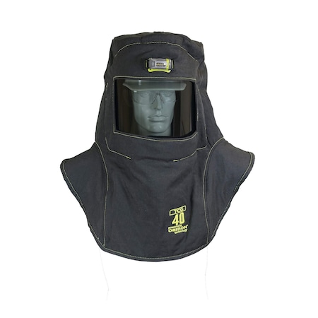 Oberon Arc Flash Hood, 4 PPE CAT, 46 cal/sq cm, Polycarbonate Window, Black, Universal TCG40-C+HVSL