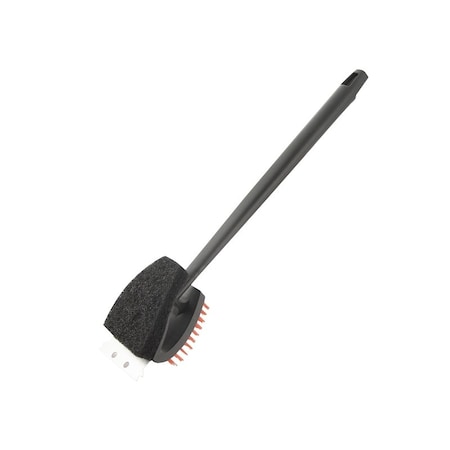 Omaha Grill Brush with Scraper, 3-1/8 in L Brush, 3 in W Brush, Nylon Bristle, Red Bristle, 3-1/2 in L Trim BBQ1006