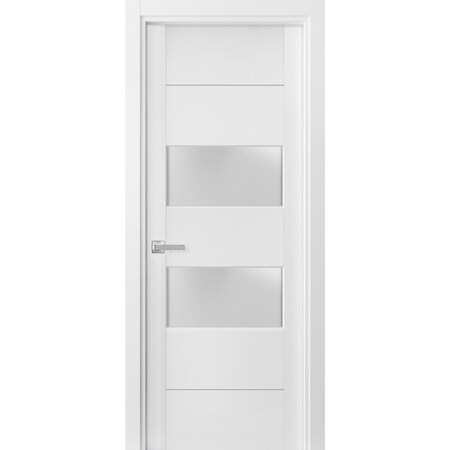 Sartodoors Solid French Door Frosted Glass 2 lites, Lucia 4010 White Silk, Single Regular Panel Frame Trims Ha LUCIA4010ID-WS-36