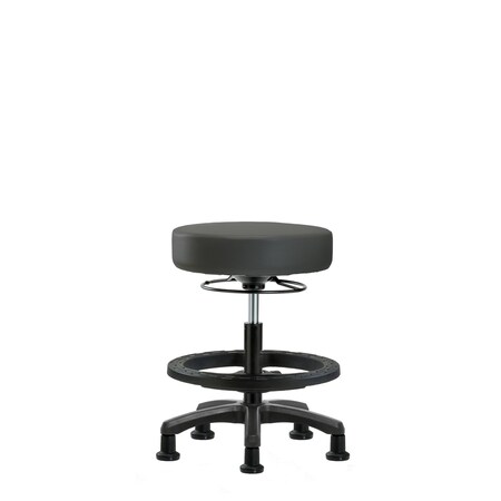 Blue Ridge Ergonomics Vinyl Mini-Stool-Medium Bench Ht with Black Foot Ring & Stat Glides in Charcoal Trailblazer Vinyl VMBMS-RG-BF-RG-8605