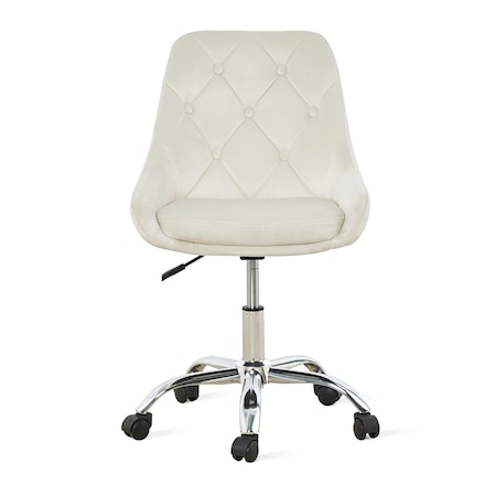 Homeroots Ivory Tufted Velvet Swivel Adjustable Height Office Desk Chair 527311