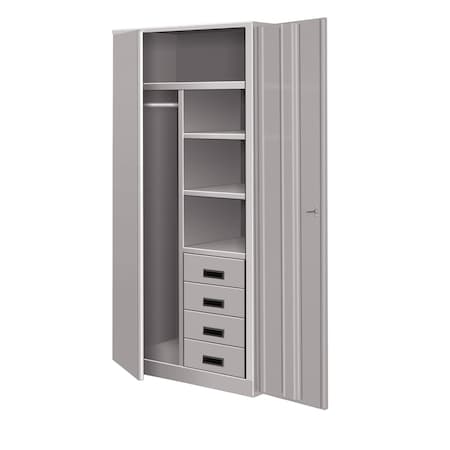 Pucel Wardrobe Locker with 4 Drawers, 60 in W x 78 in H x 24 in D, With Padlock Hasp, Putty WSC-6072-24-4DL-HASP