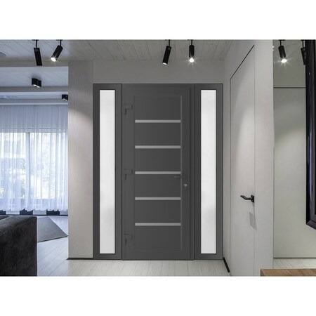 Vdomdoors Front Exterior Prehung Metal-Plastic Door, Manux 8415 Antracite Grey, 2 Side Sidelite Transoms, Off MANUX8415EXD-ANT-W12+30+12xH80-RH