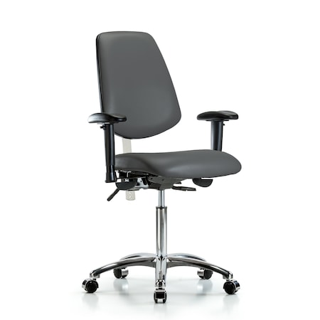 Blue Ridge Ergonomics Vinyl Clean Room Chair, Adjustable Arms BR-NCR-VMBCH-MB-CR-T0-A1-NF-CC-8823