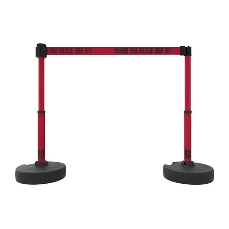 Banner Stakes Belt Barrier System, Red, 15 ft Length, 22 in to 42 in Adjustable Post Height PL4296