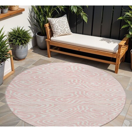 Homeroots 8' Pink And Gray Round Abstract Washable Indoor Outdoor Area Rug 599000