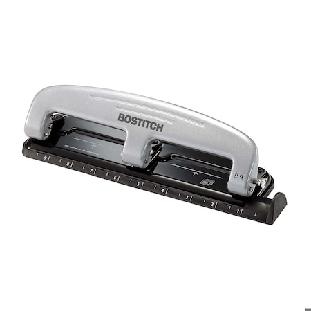 Bostitch EZ Squeeze Three Hole Punch, 12 Sheets, Gray/Black 2101