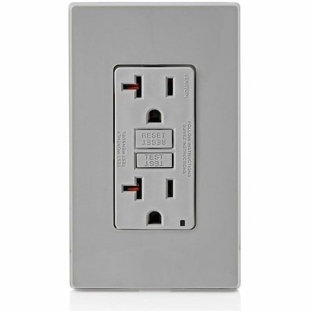 Leviton GFIRcptcl, 20A, 125VAC, Gry, Polycarbonate GFNT2-GY