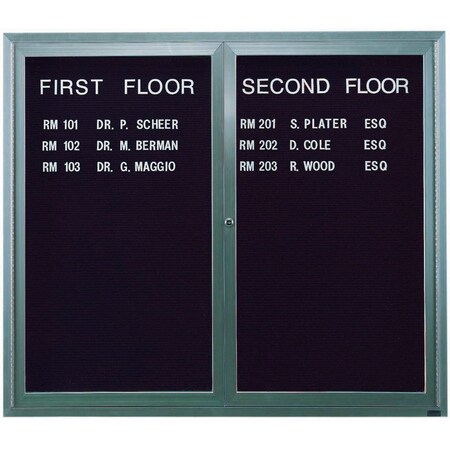 Aarco Illuminated Enclosed Letter Board Directory w/ Clear Satin Anodized Al Frame, 48''Hx60''W 2 Doors ADC4860I