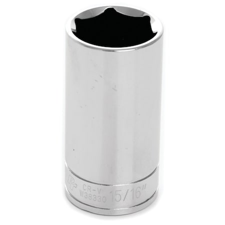 Perform Tool Socket 3/8 In Drive; 15/16 In; Standard; Deep Socket; 6 Point; Polished Nickel Chrome Plated W38330