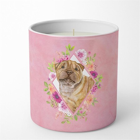 Carolines Treasures 10 oz Shar Pei Pink Flowers Decorative Soy Candle CK4181CDL
