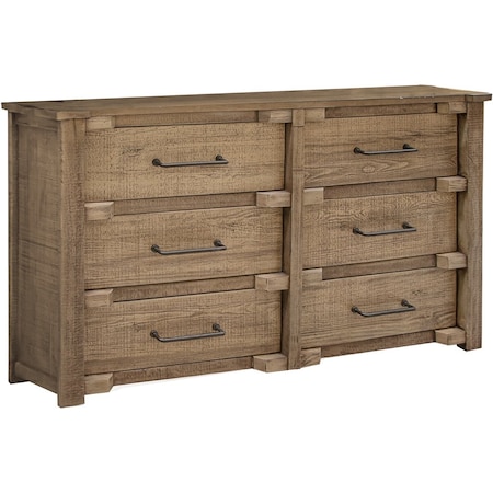 Homeroots 67" Natural Solid Wood Six Drawer Double Dresser 524605