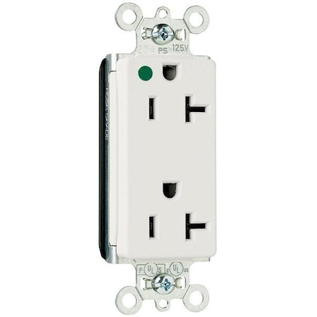 Pass & Seymour Straight Blade Receptacle, 5-20R, 20 A, 125V AC, 2 Pole, 3 Wire, Recessed Mount, Grounded PT26362HGW