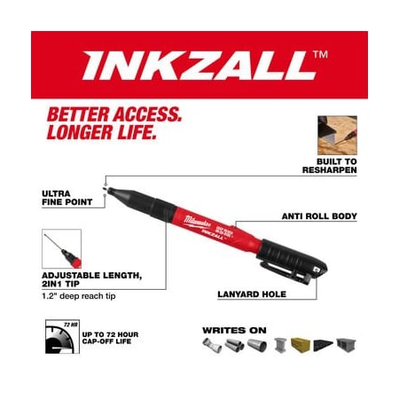 Milwaukee Hand Trucks INKZALL 2 IN 1 Deep Reach Ultra Fine Point Black Jobsite Marker, 4PK 48-22-3152-4