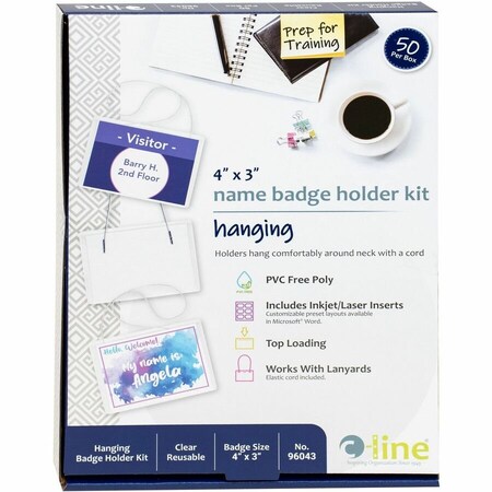 C-Line Products C-Line Hanging Style Name Badge Holders - 3" Height x 4" Width - Vinyl - Clear - 50 / Box 96043