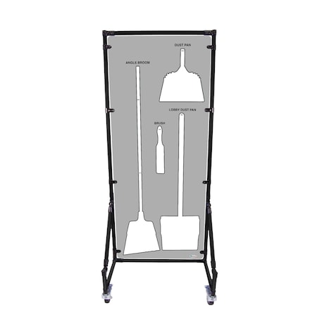 5S Supplies Housekeeping Shadow Board Broom Station V16, Gray / White, Kit + Stand, No Text HSB-V16-GRAY/WHITE-KIT-STAND-NO TEXT