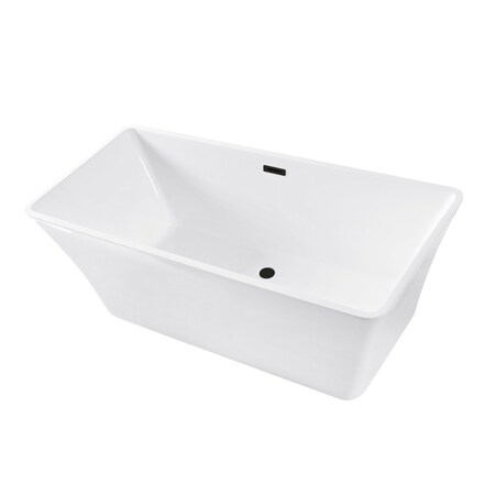 Kingston Brass 67" Acrylic Rectangular Double Ended Freestanding Tub with Drain, Glossy White/Matte Black VTSQ672923C410